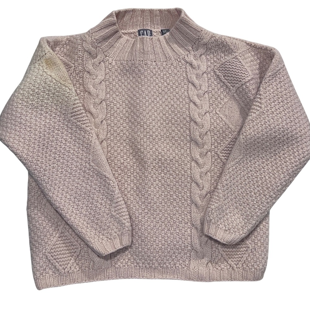 GAP‎ Women's Cable Knit Mock Neck Wool Fishermans Sweater Medium READ